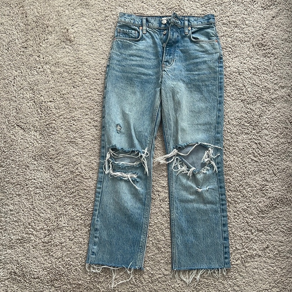 Tapered Baggy Light Wash Distressed High Rise Boyfriend Jeans